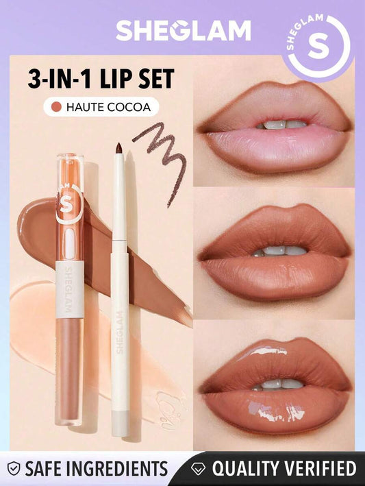 SHEGLAM Soft 90'S Glam طقم محدد شفاه وأحمر شفاه - طقم شفاه Haute Cocoa Lip Set عيد الميلاد شتاء عيد الشكر مكياج حفلات شاطئ سفر وردي مجموعة Y2K بلاك فرايدي