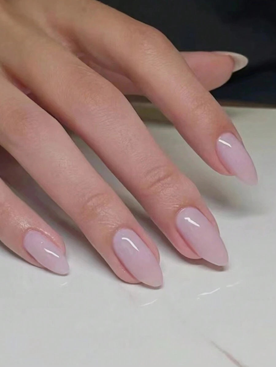 30قطعة من قمم الأظافر موحد اللون بشكل اللوز بلون بنفسجي فاتح مع 1قطعة من منظف الأظافر ، 1 قطعة جيلي جل اضافر صناعيه اظافر اصطناع