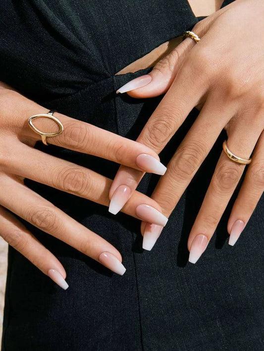 SHEIN مجموعة أظافر 24 قطعة قصيرة ومدببة بتدرج وردي لامع