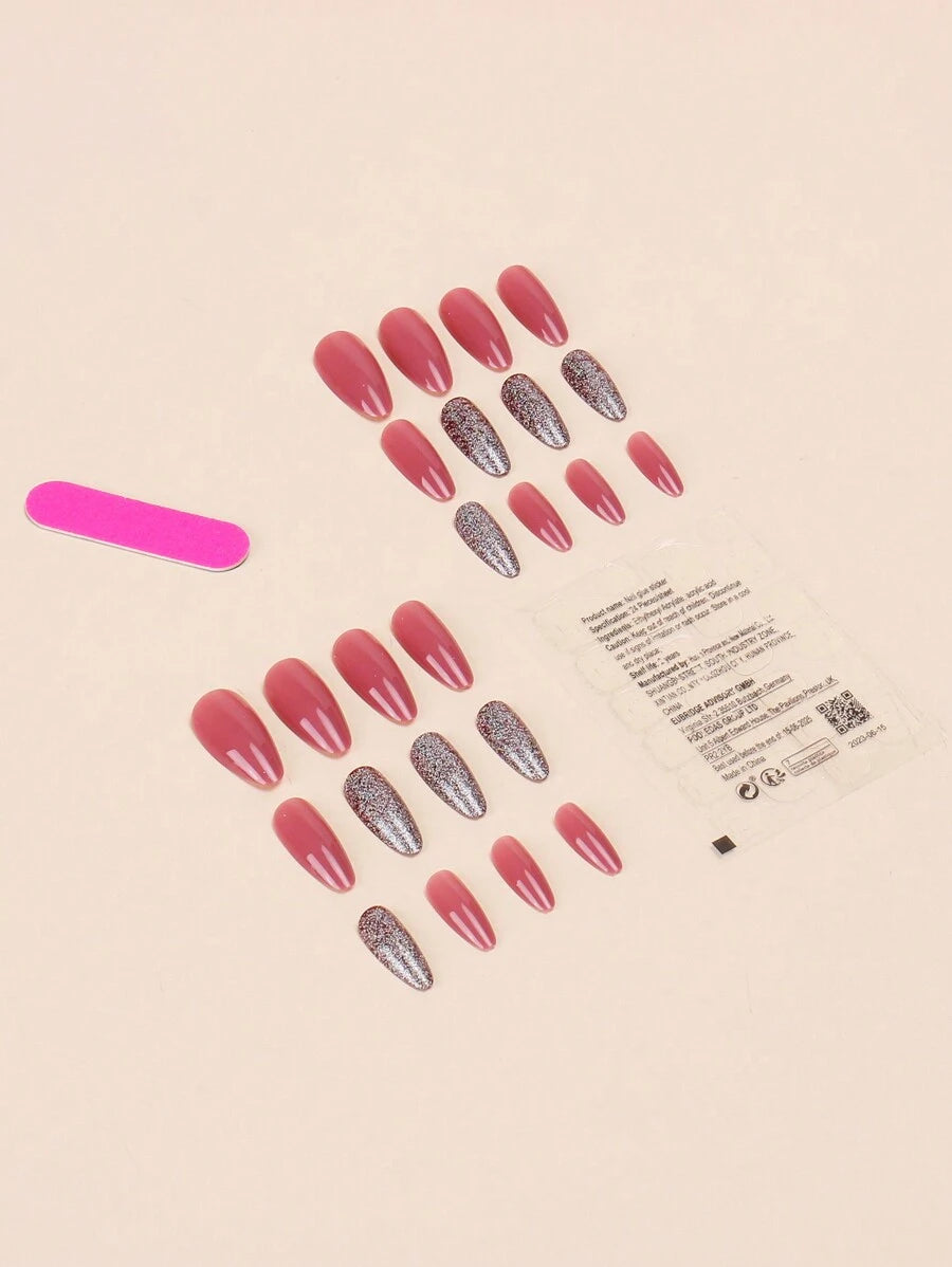 SHEIN أظافر 24 قطعة قصيرة بشكل مائي مع غراء وملف