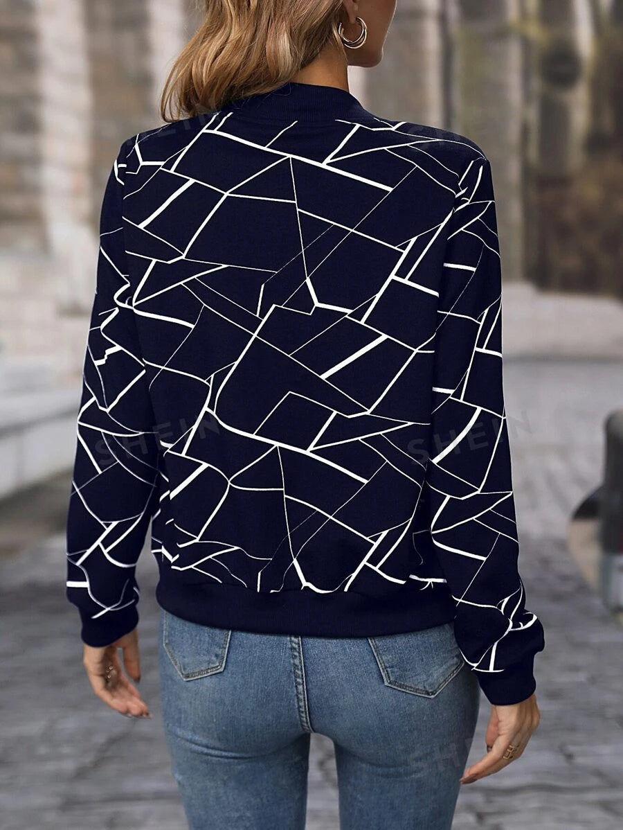 SHEIN LUNE جاكيت بومبر طباعة هندسية سستة