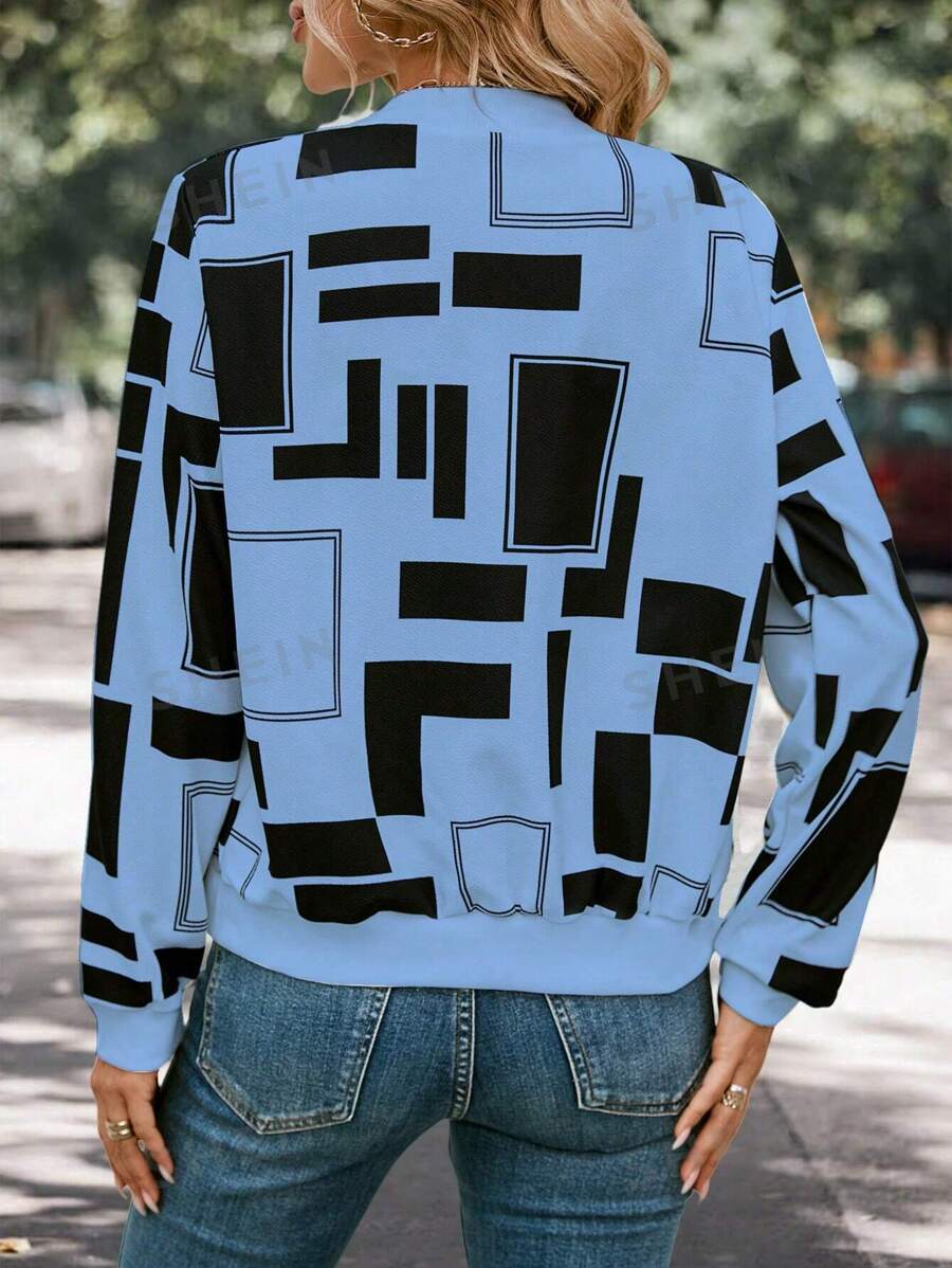 SHEIN Clasi جاكيت أنيقة ذات طبعة هندسية متكاملة أكمام طويلة للأسلوب الشارعي الأنيق للنساء