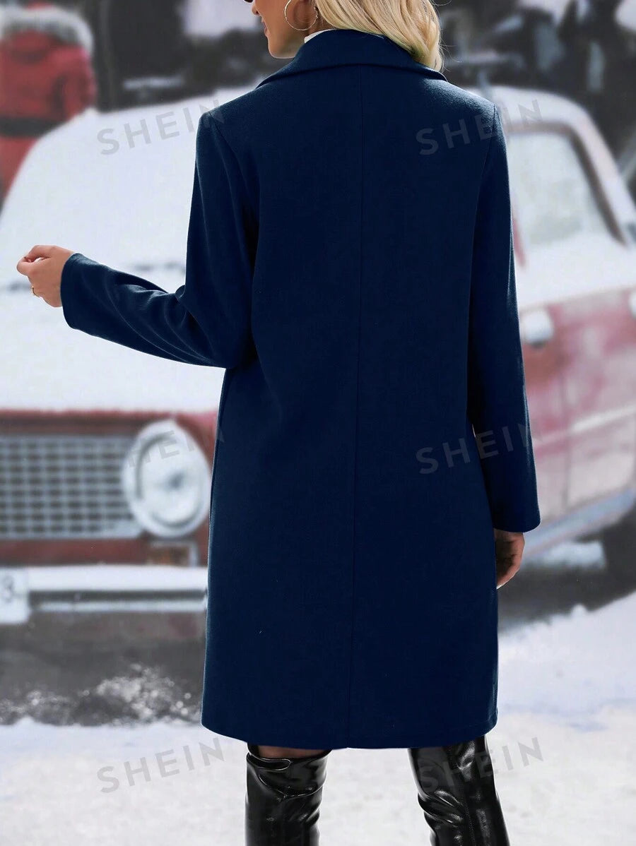 SHEIN Relaxiva معاطف نسائية زر مزدوج الصاف كاجوال أنيقة