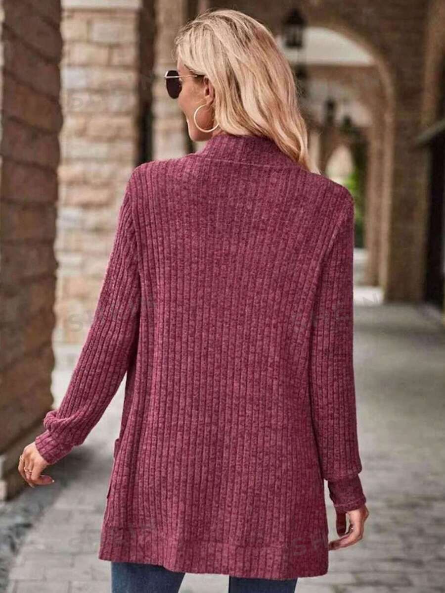 SHEIN Relaxiva سترة نسائية مضلعة طويلة الأكمام مفتوحة من الأمام