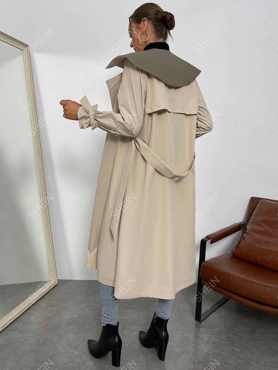SHEIN Raffinéa معطف مطر بياقة متباينة وكف معقود وحزام