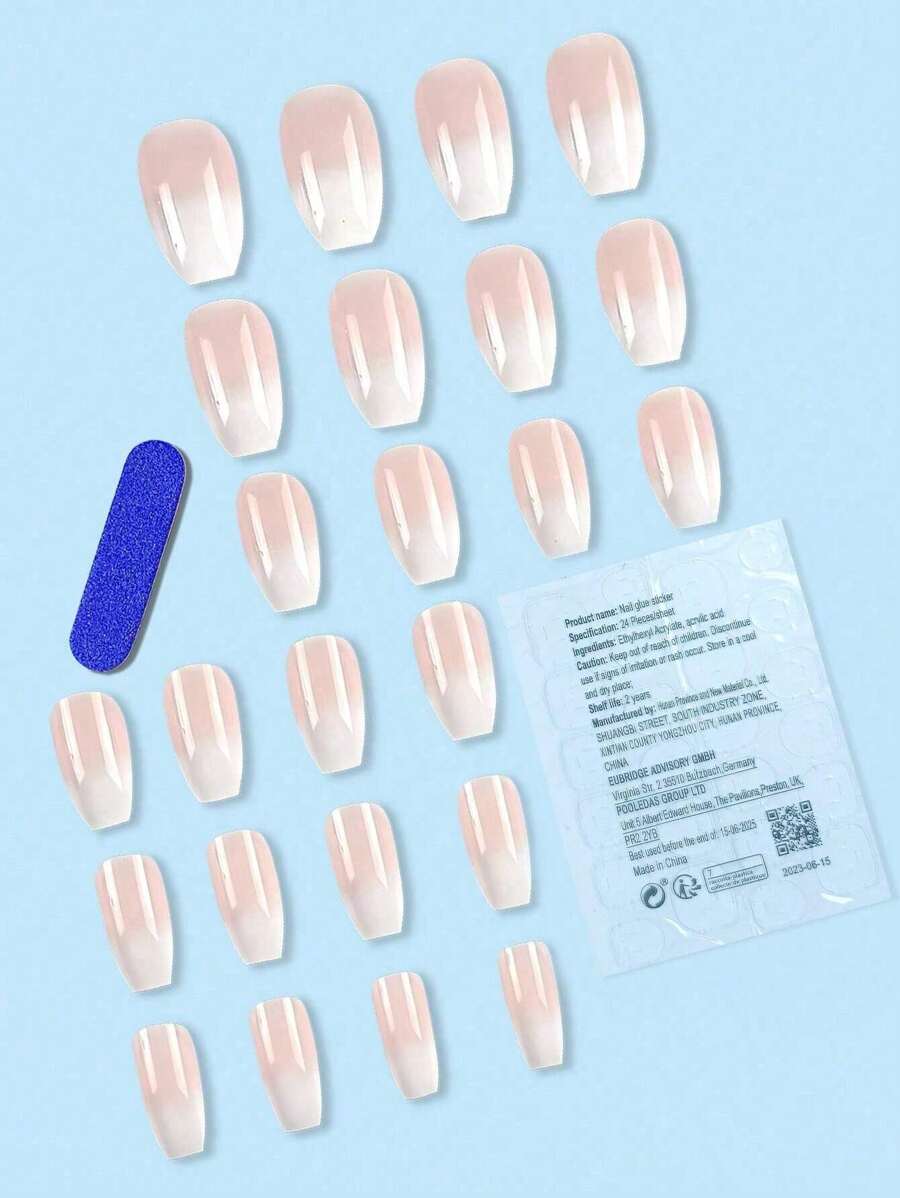 مجموعة أظافر باليه قصيرة باللون الأبيض المدرج 24 قطعة ، أسلوب بسيط ، مناسب للاستخدام اليومي للنساء ، إكسسوارات الأظافر اضافر صناعيه اظافر اصطناع