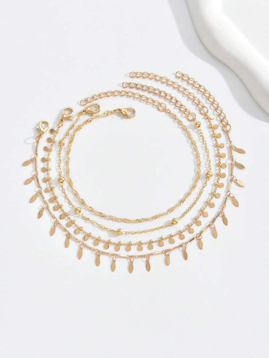 SHEIN سلاسل كاحل ذهبية 4 قطع متعددة الطبقات