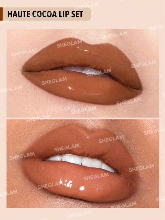 SHEGLAM Soft 90'S Glam طقم محدد شفاه وأحمر شفاه - طقم شفاه Haute Cocoa Lip Set عيد الميلاد شتاء عيد الشكر مكياج حفلات شاطئ سفر وردي مجموعة Y2K بلاك فرايدي
