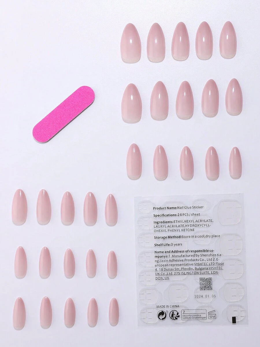 30قطعة من قمم الأظافر موحد اللون بشكل اللوز بلون بنفسجي فاتح مع 1قطعة من منظف الأظافر ، 1 قطعة جيلي جل اضافر صناعيه اظافر اصطناع