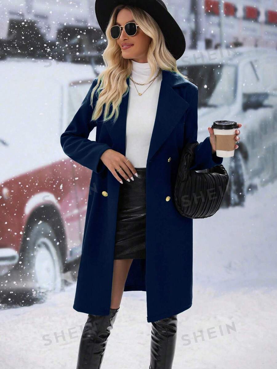 SHEIN Relaxiva معاطف نسائية زر مزدوج الصاف كاجوال أنيقة