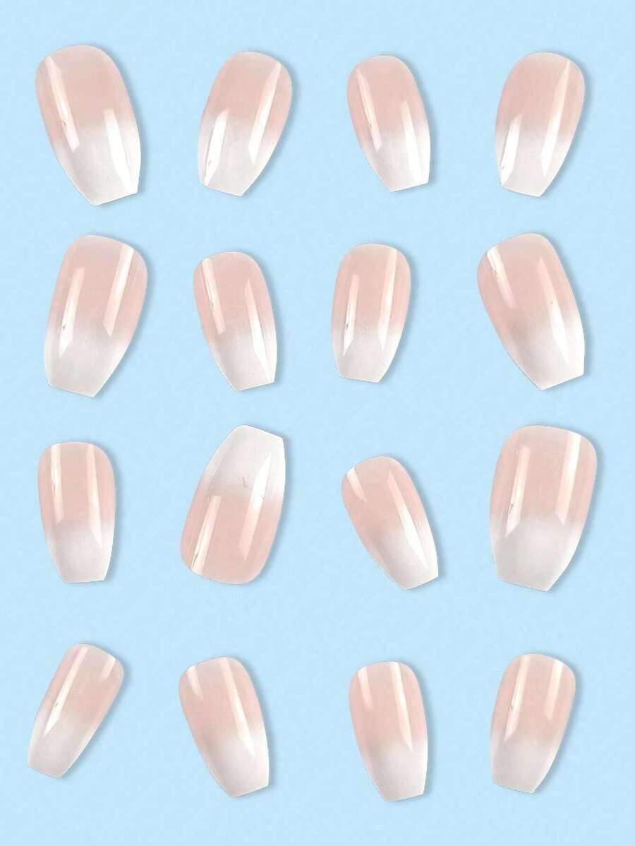 مجموعة أظافر باليه قصيرة باللون الأبيض المدرج 24 قطعة ، أسلوب بسيط ، مناسب للاستخدام اليومي للنساء ، إكسسوارات الأظافر اضافر صناعيه اظافر اصطناع