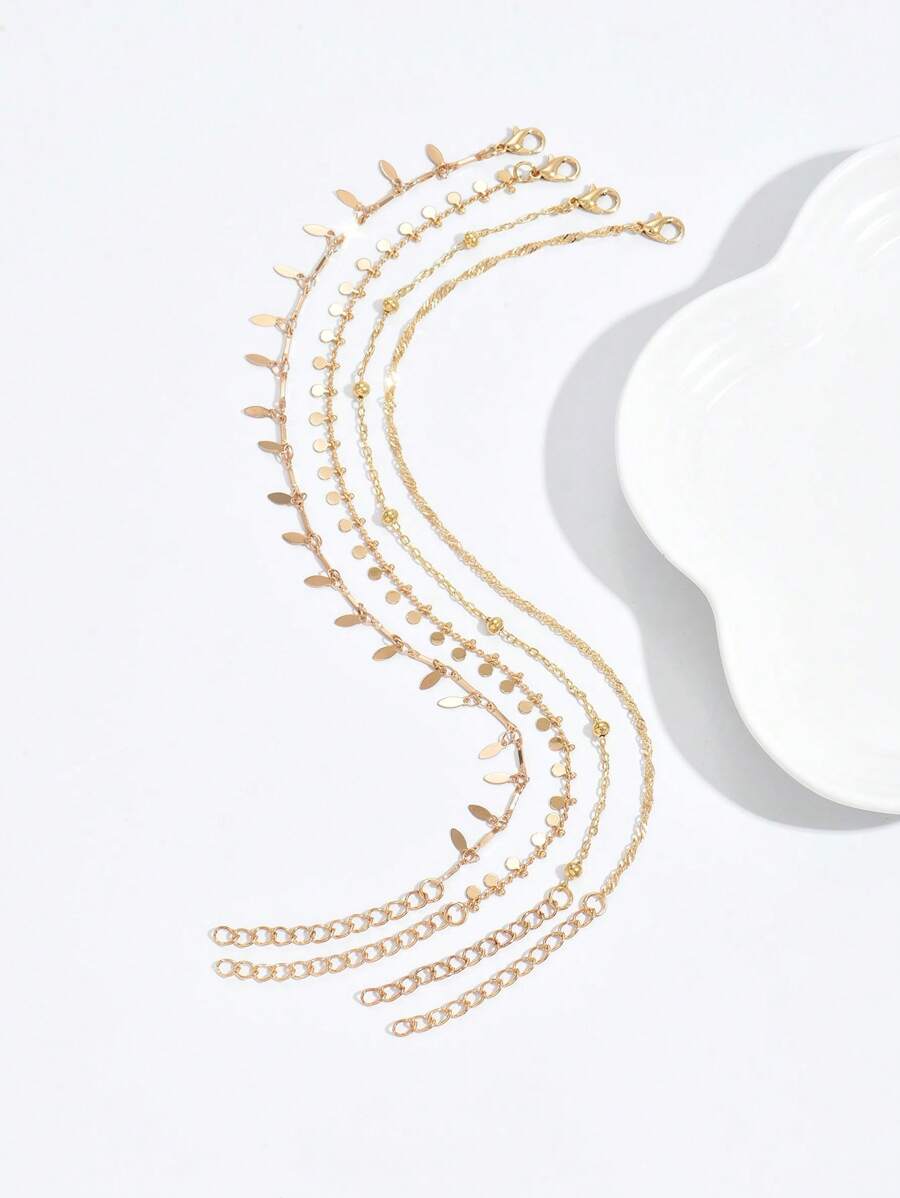 SHEIN سلاسل كاحل ذهبية 4 قطع متعددة الطبقات