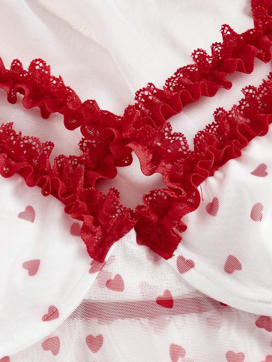 مجموعة بيجاما مطبوعة بالدانتيل والشبكة للنساء