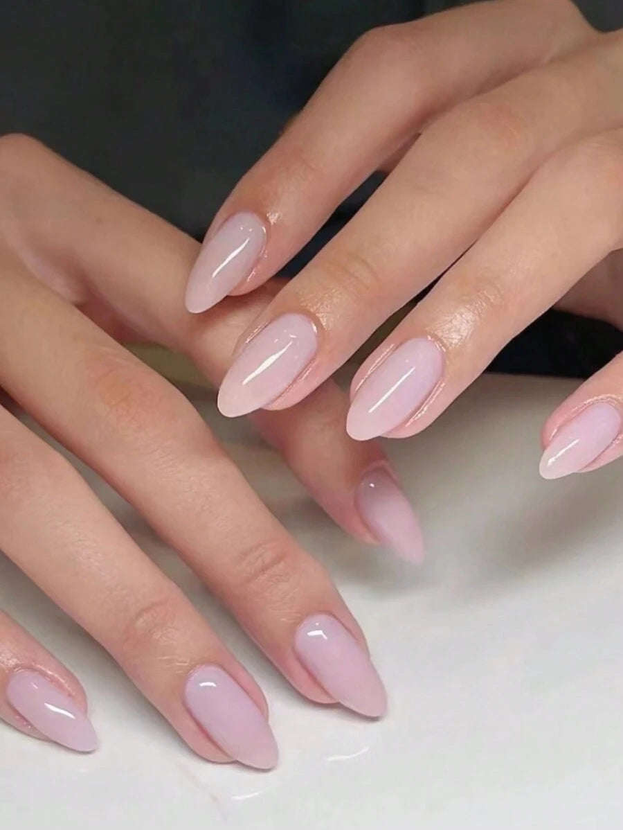 30قطعة من قمم الأظافر موحد اللون بشكل اللوز بلون بنفسجي فاتح مع 1قطعة من منظف الأظافر ، 1 قطعة جيلي جل اضافر صناعيه اظافر اصطناع