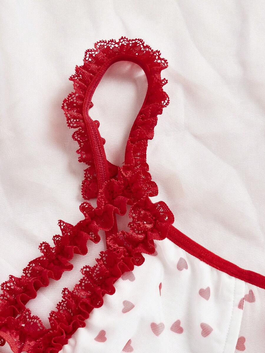 مجموعة بيجاما مطبوعة بالدانتيل والشبكة للنساء