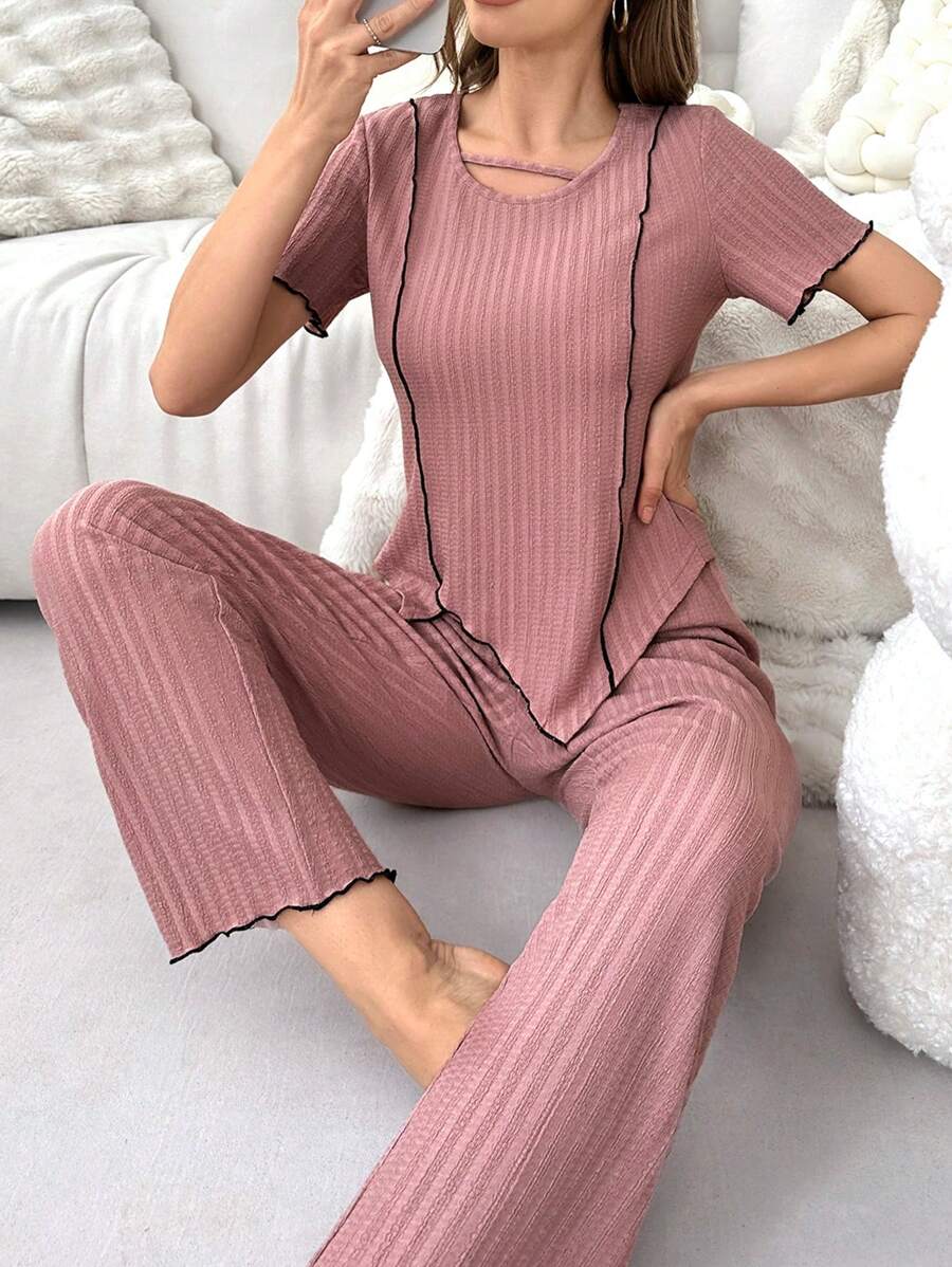 بدلة منزلية نسائية بتصميم مزيج الألوان