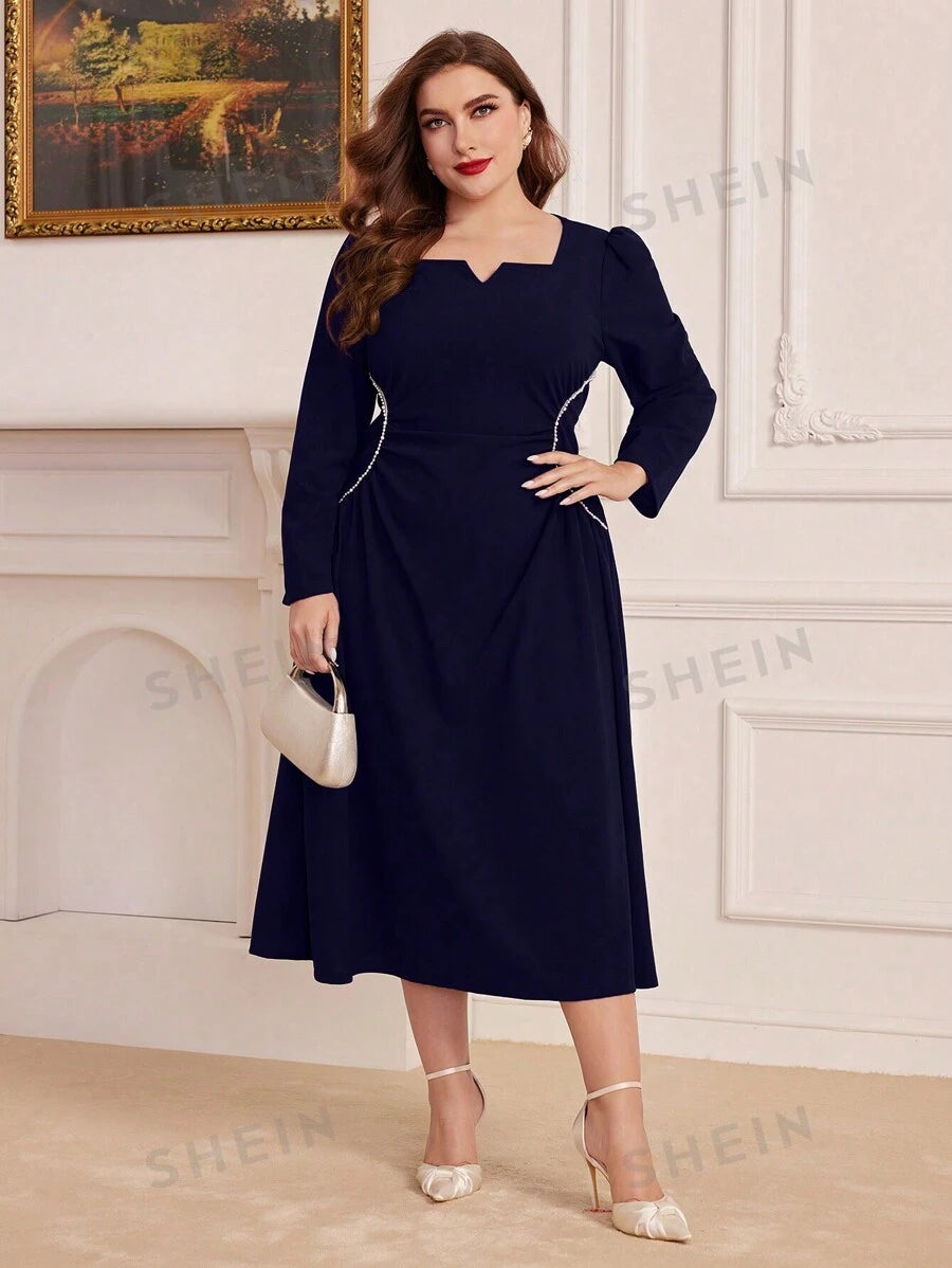 SHEIN Modely فستان مطوي بأكمام طويلة للنساء من الحجم الكبير