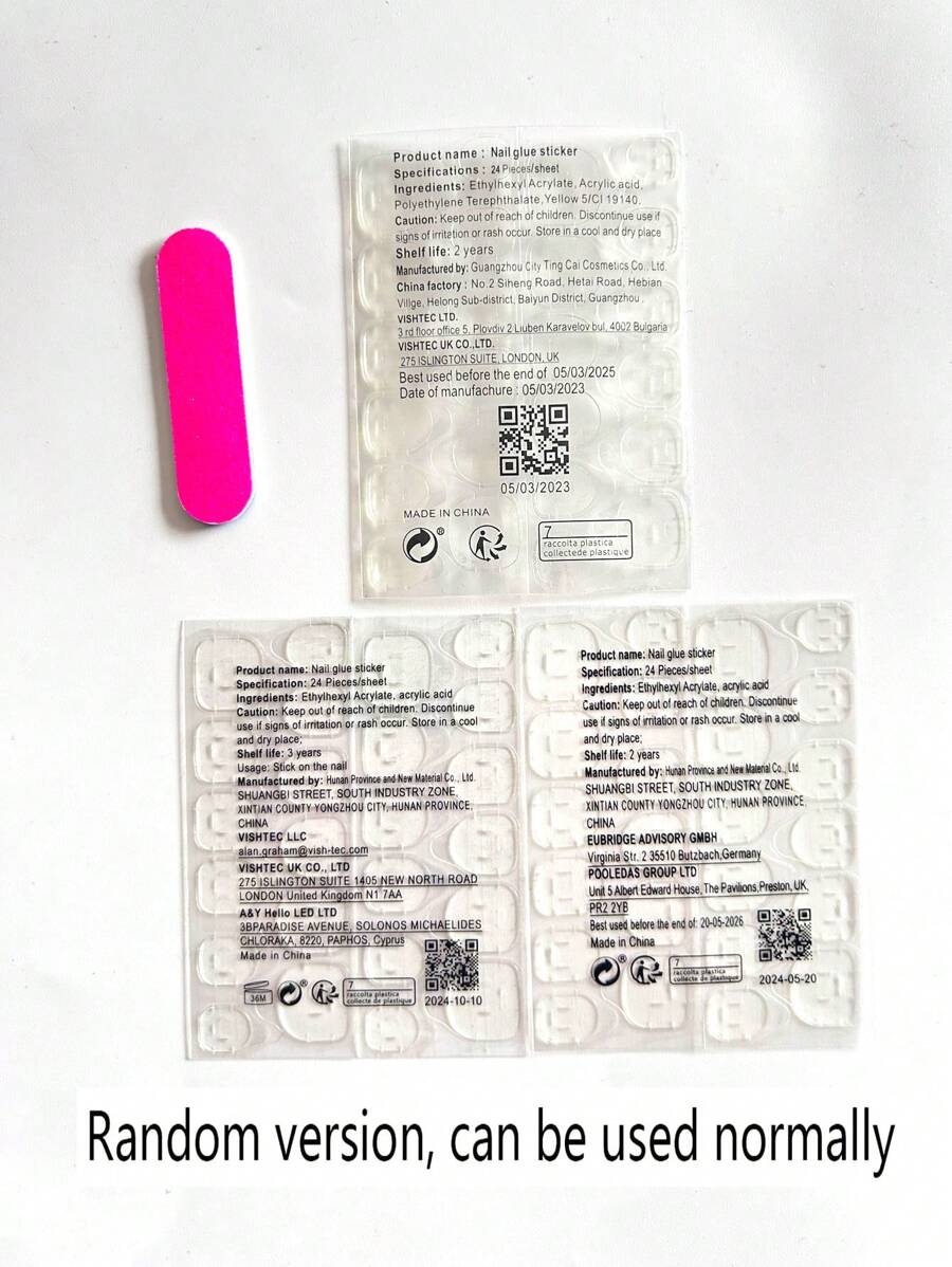 SHEIN أظافر 24 قطعة بشكل لوزي طويل باللون الأحمر مع غراء وملف