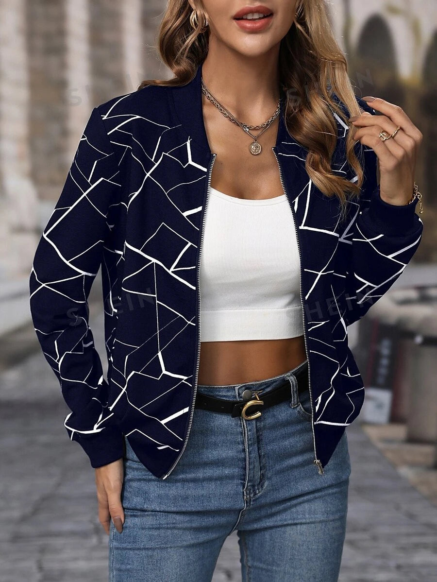 SHEIN LUNE جاكيت بومبر طباعة هندسية سستة