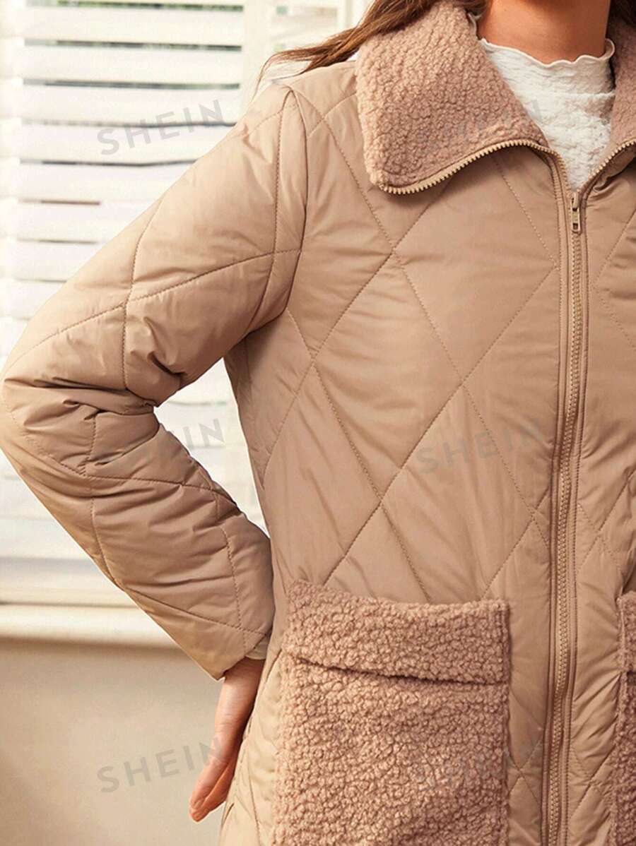 SHEIN Frenchy سترة معطف مبطن بتصميم بياقة مرقعة وجيب للنساء