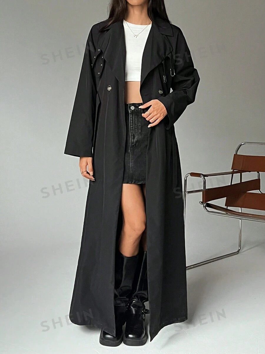 SHEIN EZwear ريشة طويلة إضافية صلبة اللون مزدوجة الصدر أكمام طويلة