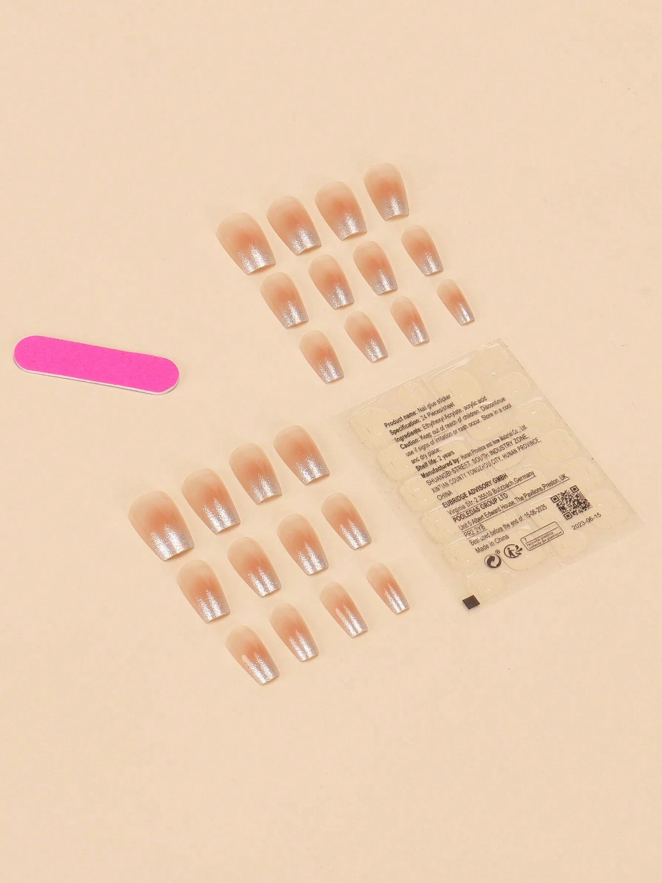 Instantly Elevate Your Style with 24Pcs Ballet Shape Short-Length Nude Color, Pearl-Luster, Glitter Nail Stickers (Japanese Style) + 1Pc Jelly Glue + 1Pc Nail File Suitable for Party, Dance, and Daily Wear