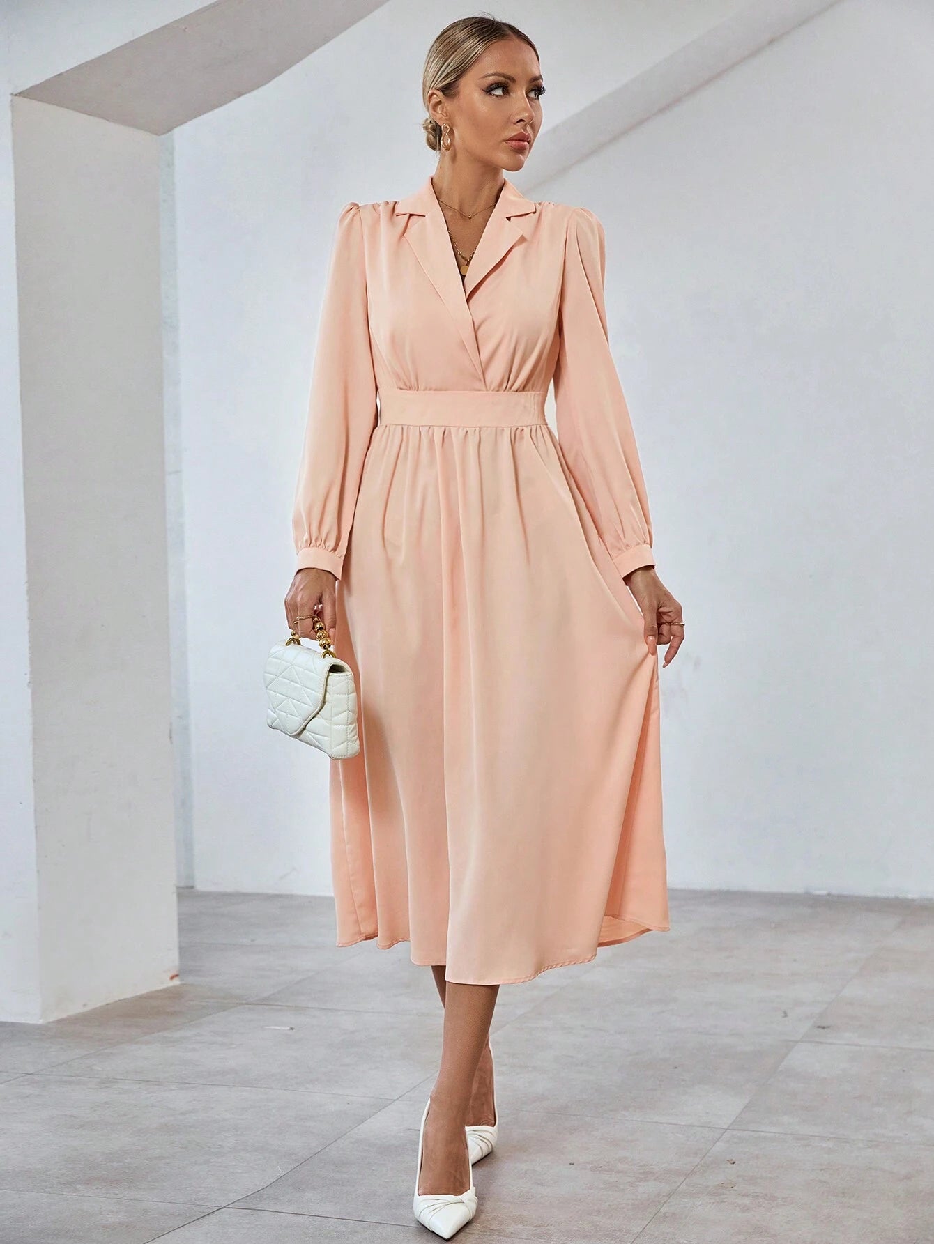 Bizwear Lapel Collar Long Sleeve Women'S Dress