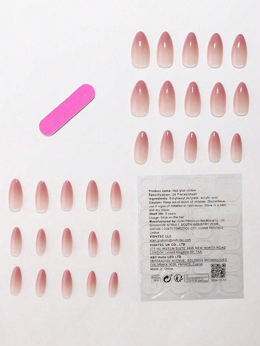 SHEIN مجموعة أظافر 30 قطعة طويلة شكل لوز باللون الوردي
