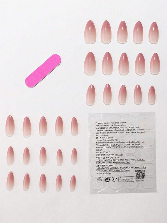 SHEIN مجموعة أظافر 30 قطعة طويلة شكل لوز باللون الوردي