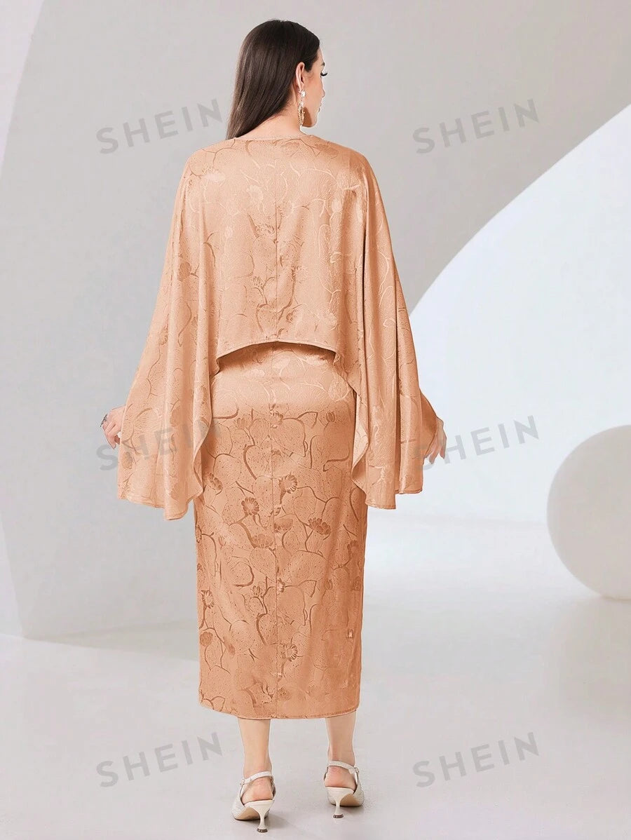 SHEIN Modely فستان نسائي بأكمام الكيب طباعة كاملة