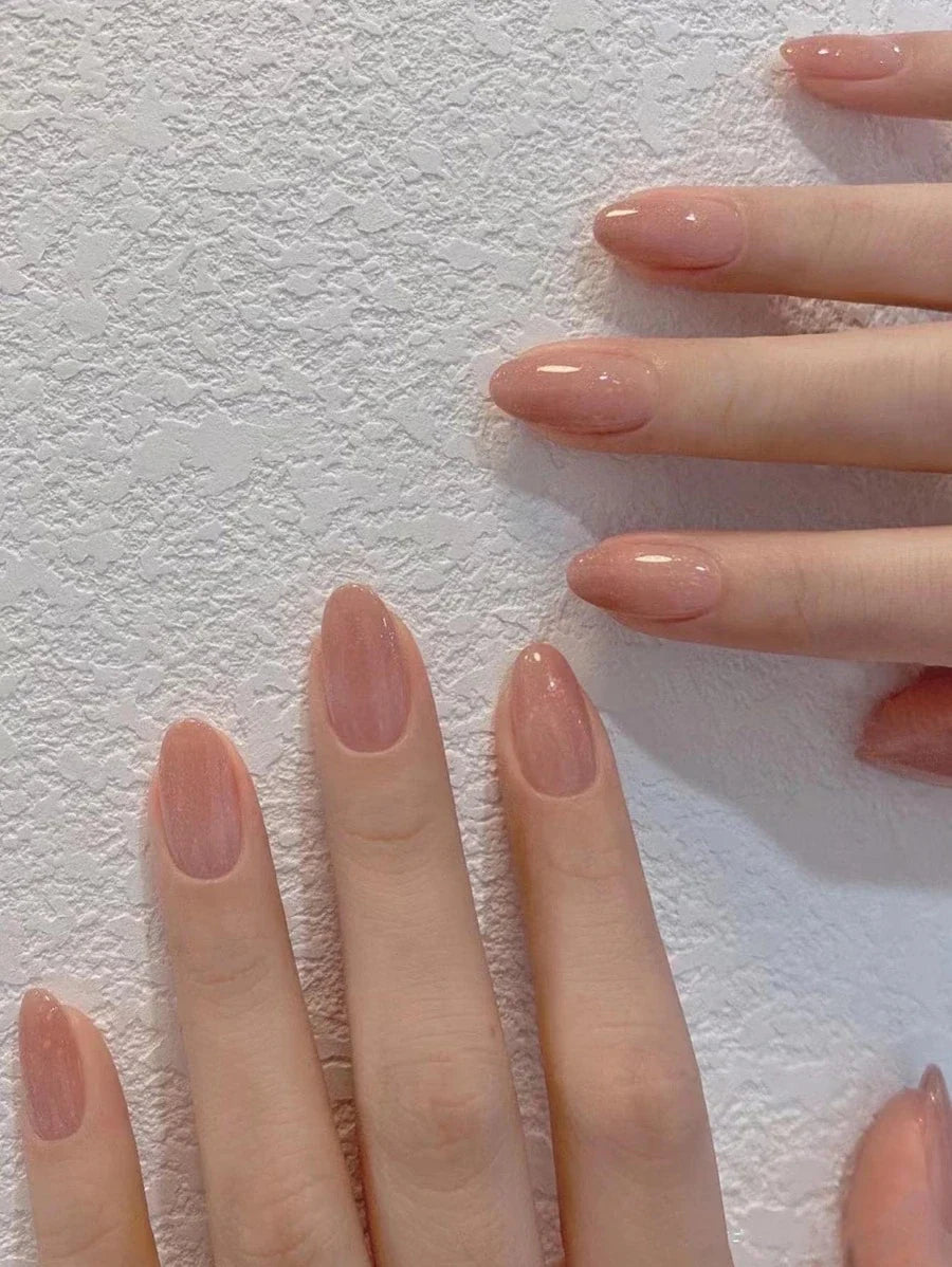 SHEIN أظافر صناعية قصيرة لوزية وردية داكنة 24 قطعة مع جل