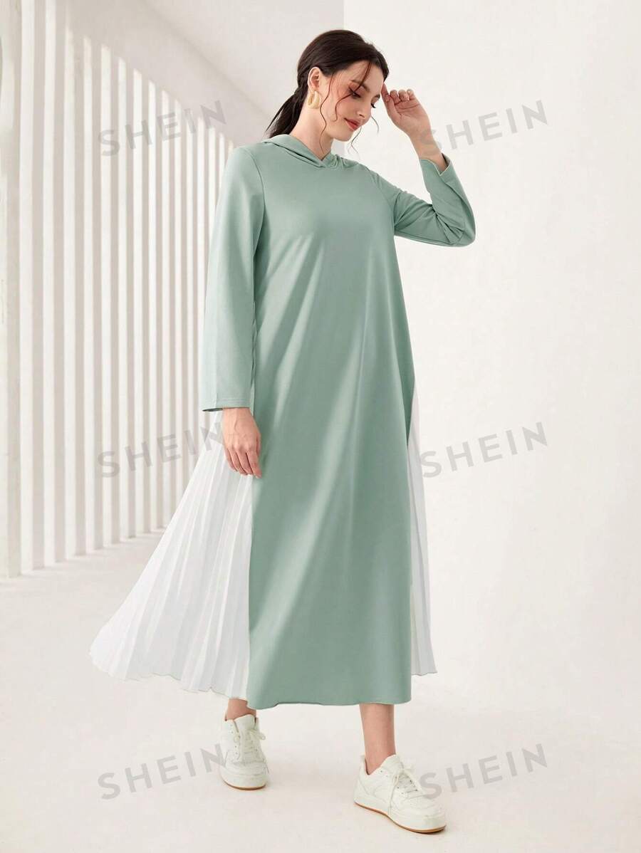 SHEIN Mulvari فستان بغطاء رأس بحاشية مطوية