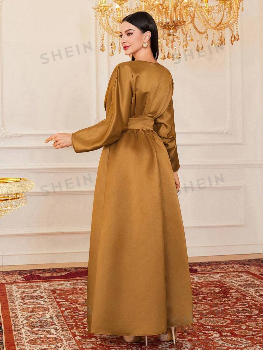 SHEIN Modely فستان نسائي بأكمام الخفاش مزين بخرز اللؤلؤ، فستان سهرة أنيق بطول ماكسي