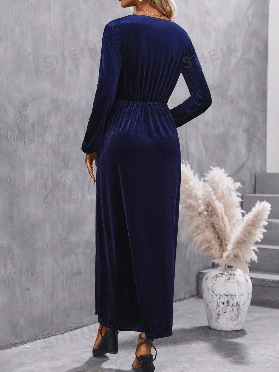 SHEIN Clasi فستان أكمام فانوس بحافة مطوي مخملي