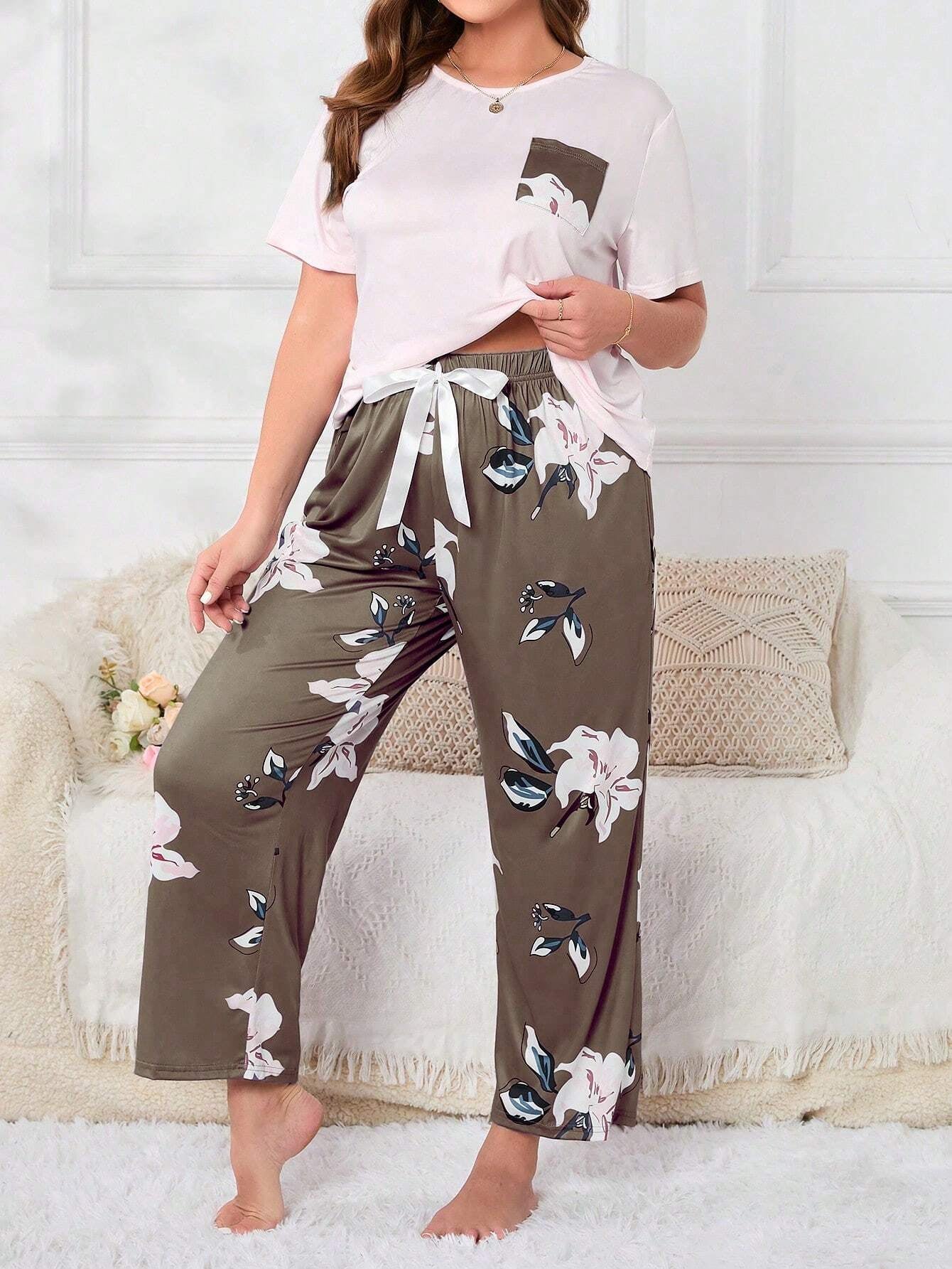 Plus Size Flower Print Pajama Set