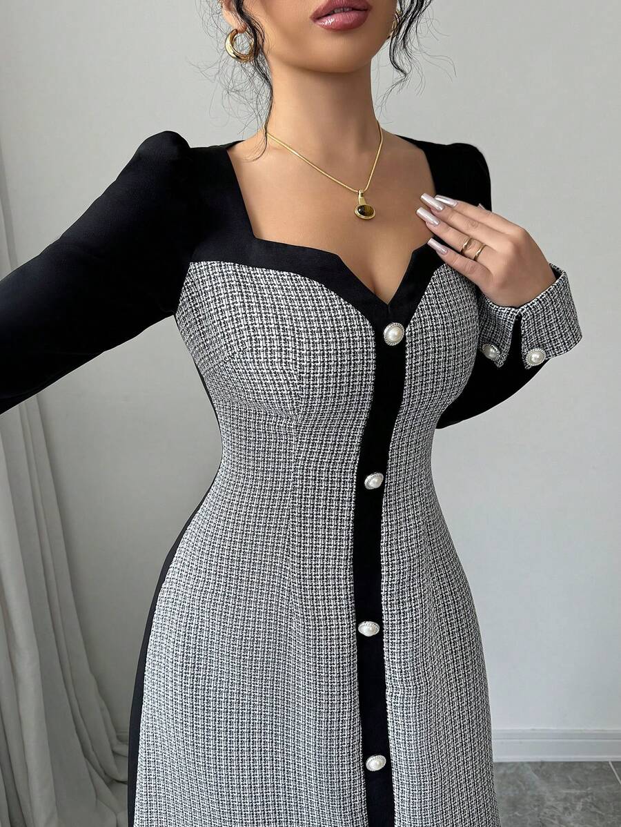 SHEIN Elenzya فستان ماكسي طويل نسائي بلون كتل التفتيح والتطعيم
