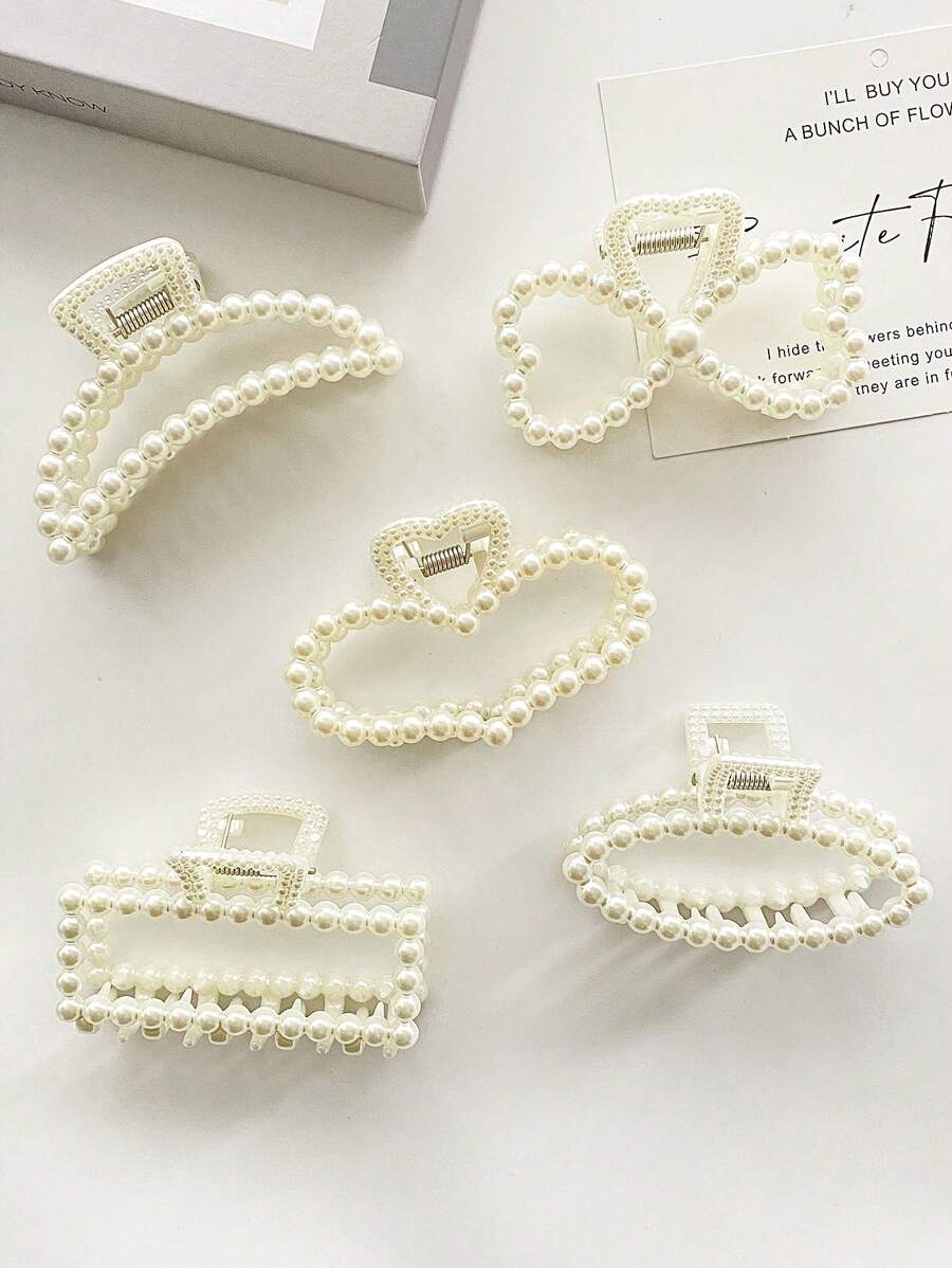 SHEIN مجموعة 5 مشابك شعر مزينة بلؤلؤ اصطناعي