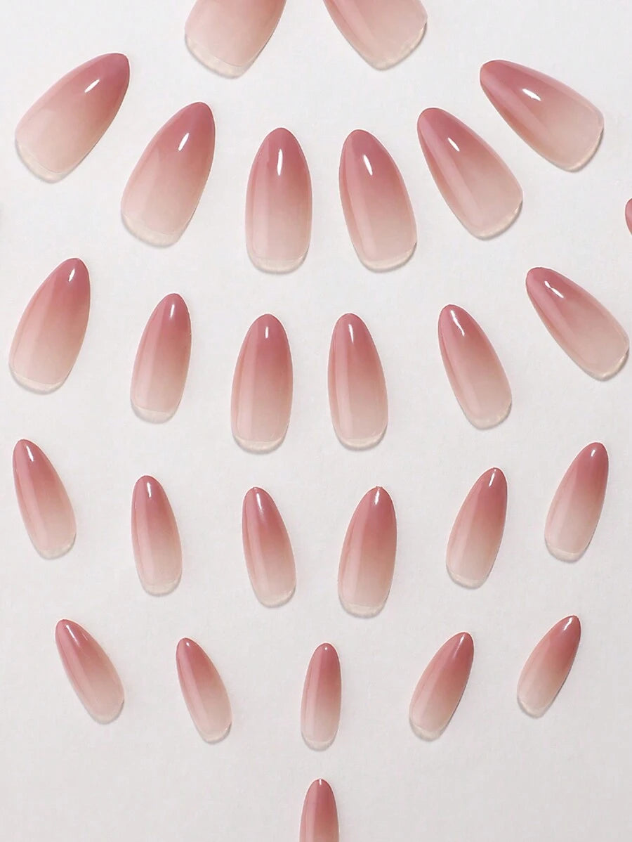 SHEIN مجموعة أظافر 30 قطعة طويلة شكل لوز باللون الوردي
