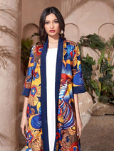 SHEIN Najma عباءة بطبعة الزهور مفتوحة من الأمام