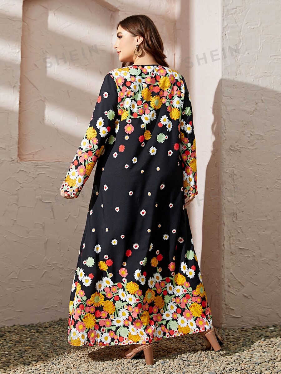 SHEIN Mulvari فستان بطباعة زهر شامل مقاس كبير