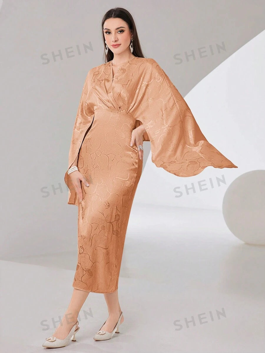 SHEIN Modely فستان نسائي بأكمام الكيب طباعة كاملة