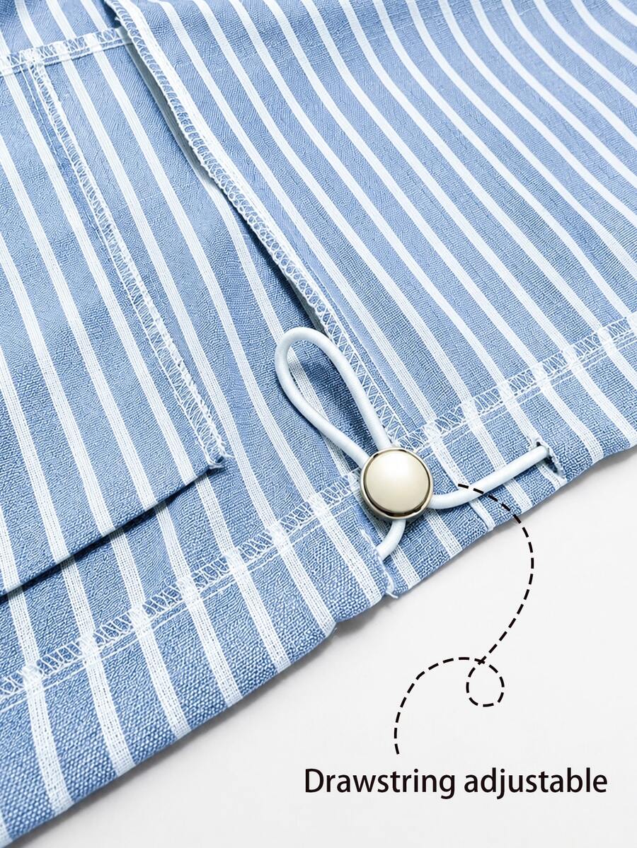 SHEIN Cévolie جاكيت نسائي خفيف بطبعة زرقاء وبيضاء وسحاب