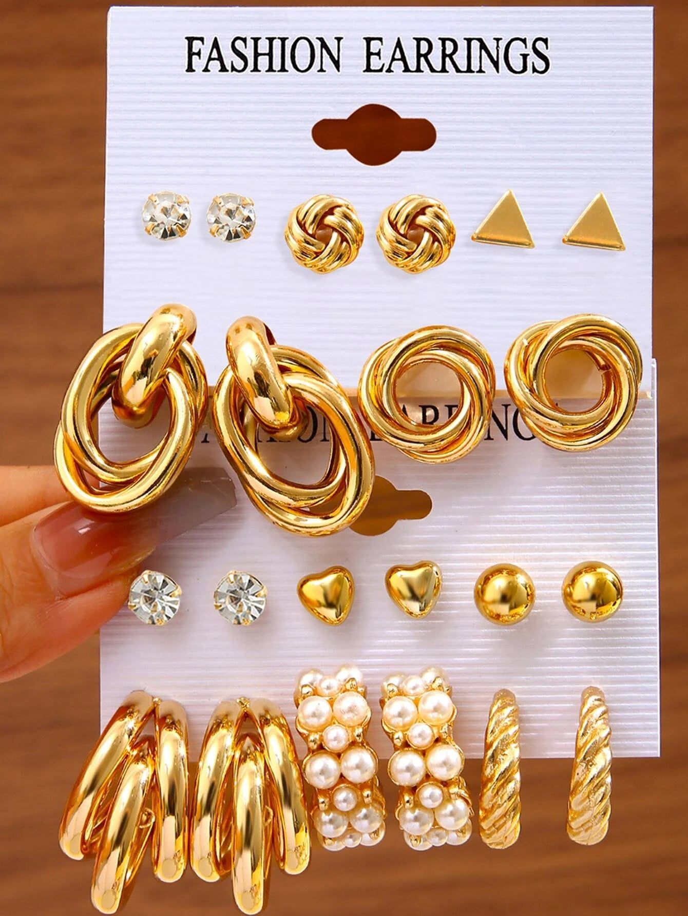 24Pcs Simple Rhinestone Faux Pearl Earrings with Metallic Geometric Design for Women, Perfect for Vacation, Dating, Gifts and Daily Wear