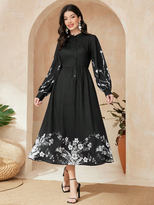 Mulvari Floral Pattern Long Sleeve Dress