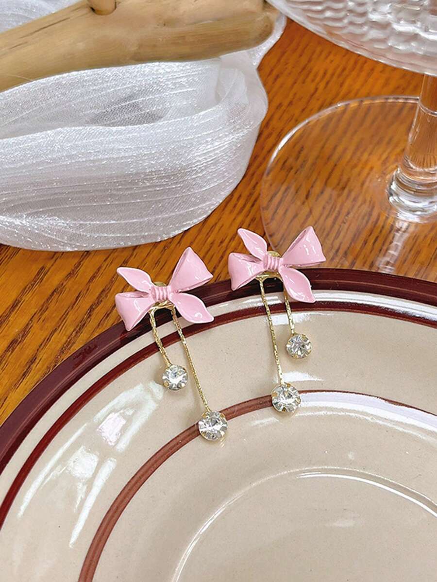 SHEIN أقراط طويلة كريستال وفراشة وردية