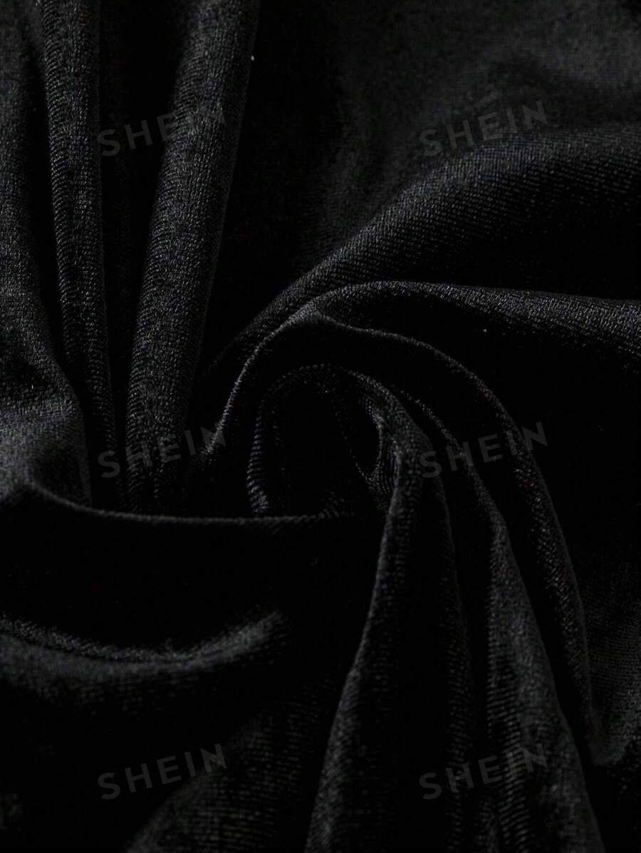 SHEIN Privé فستان عنق V أزرار أمامية حافة مكشكشة