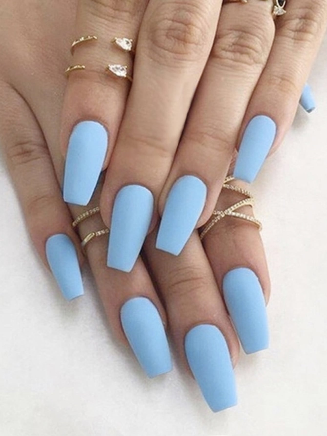 Sky Blue Nail Art - 24Pcs/Set Short Ballet Style Fake Nails with Small Nail File & Jelly Glue Sticker