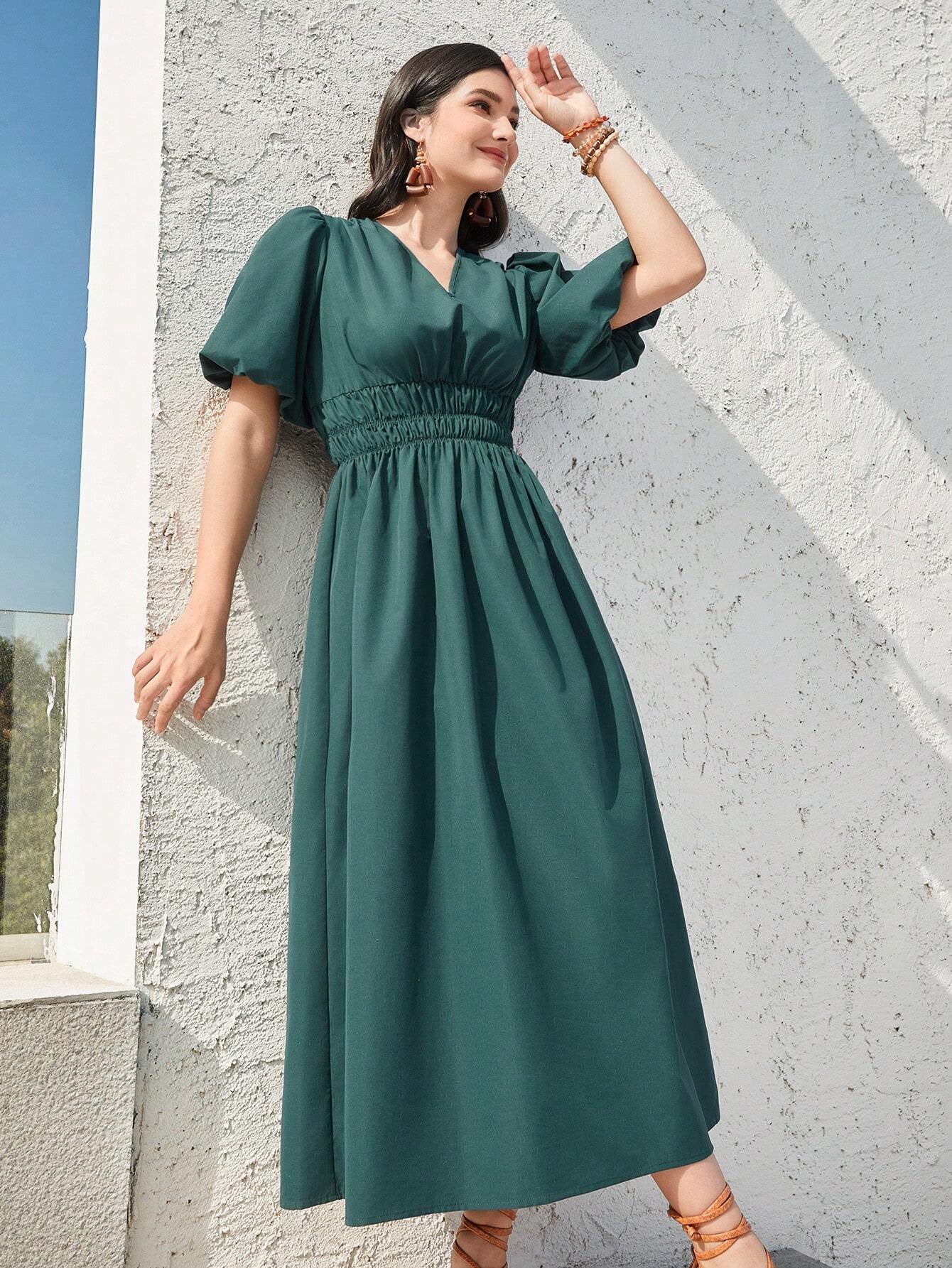 Mulvari Women'S Lantern Sleeve Waist Adjustable Dress