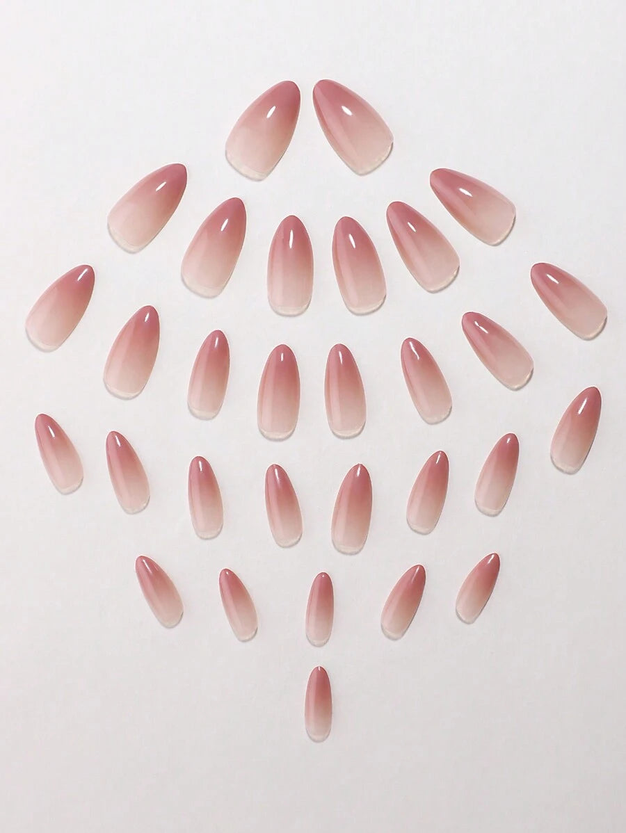 SHEIN مجموعة أظافر 30 قطعة طويلة شكل لوز باللون الوردي
