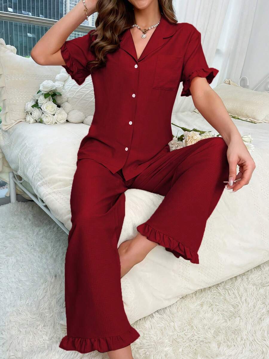 SHEIN طقم بيجامة بتفاصيل كشكش